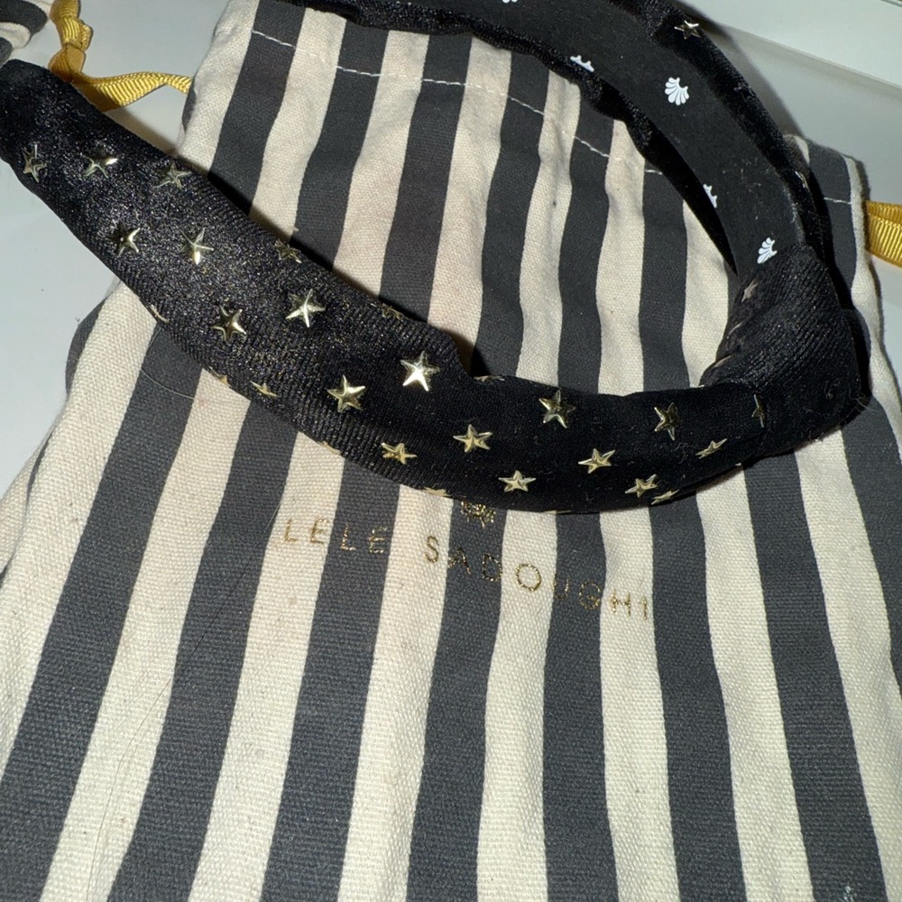 Lele Sadoughi Black Headband with Gold Accents